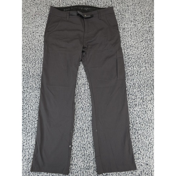 PRANA Men's 34 Stretch Zion Pant Belted Vented Roll Up/Snap Inseam Dark Grey